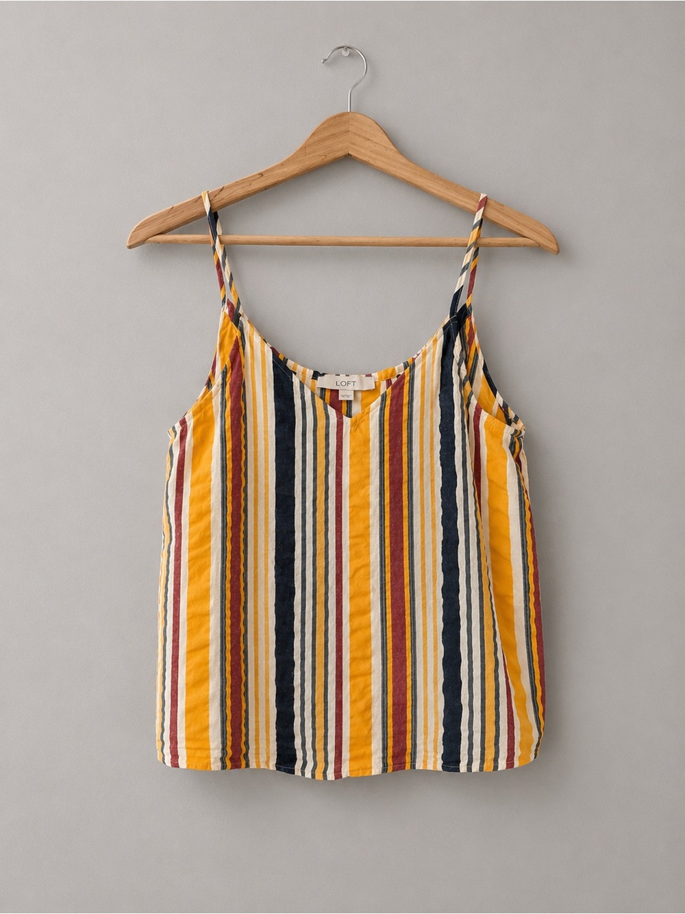 LOFT Striped Cami Tank Top XS Yellow Navy Burgundy Cotton Tie Back Sleeveless